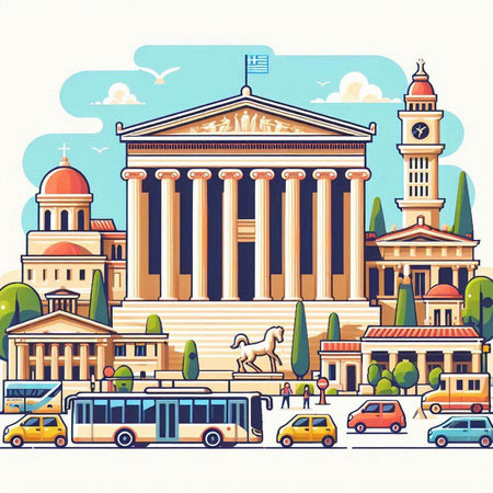 Cityscape of Athens, Greece. Vector illustration in retro style.のイラスト素材