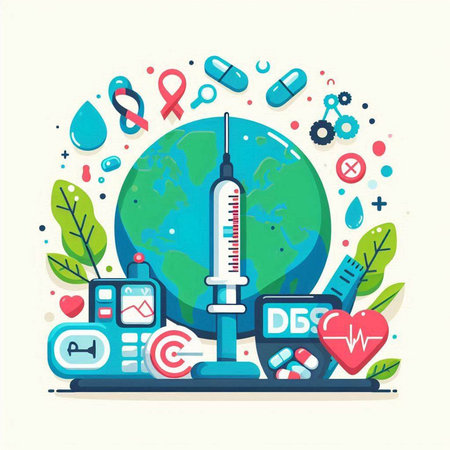 Vector flat illustration of world health day. Healthcare and medical concept.のイラスト素材