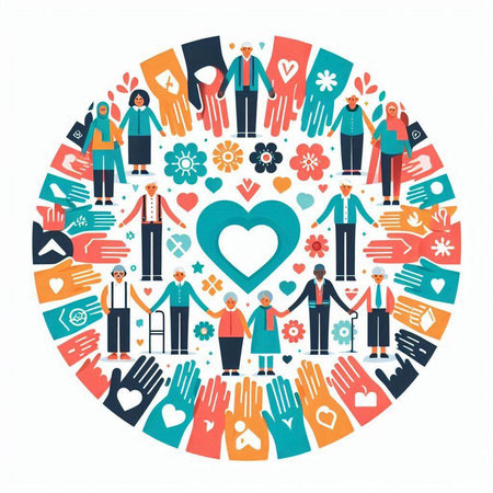 Volunteer concept. Flat vector illustration of people in circle.のイラスト素材