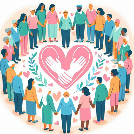 Group of people in love with heart shape. Vector illustration in flat styleのイラスト素材