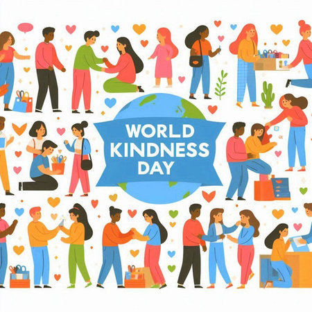 World Kindness Day banner with people characters. Flat vector illustration.のイラスト素材