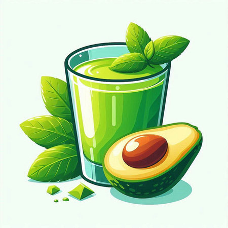 Avocado smoothie in a glass with mint leaves. Vector illustration.のイラスト素材