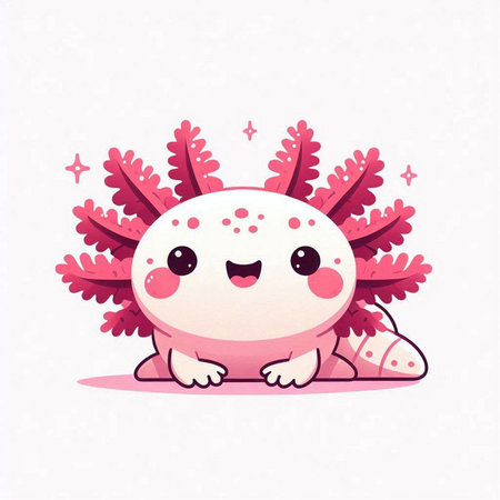 Cute cartoon monster with pink seaweed. Vector illustration isolated on white background.のイラスト素材
