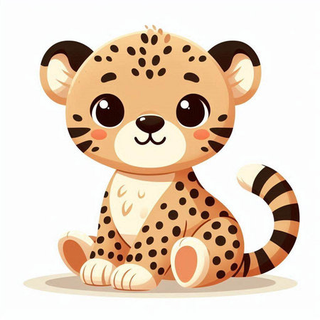 Cute cartoon baby cheetah isolated on white background. Vector illustration.のイラスト素材