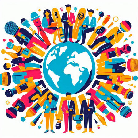 Vector illustration of people around the world. The concept of global communication.のイラスト素材