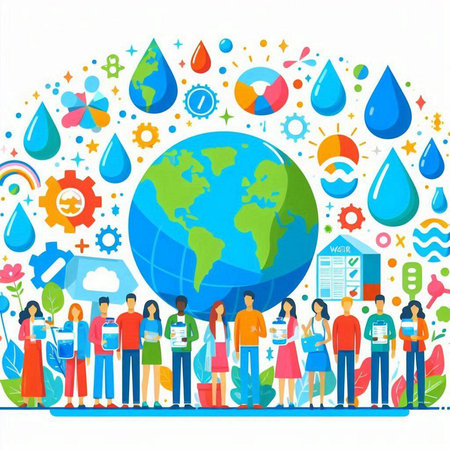 Vector illustration of people around the world. Concept of environment protection.のイラスト素材