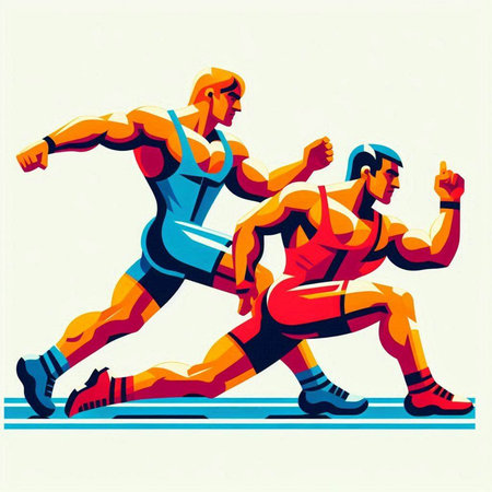 Running men. Sport and healthy lifestyle concept. Colorful vector illustration.のイラスト素材