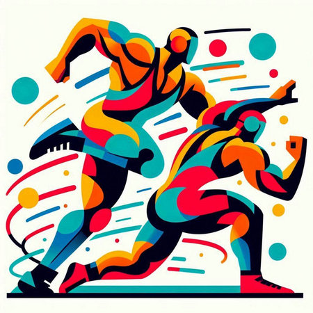 Running men. Colorful abstract vector illustration. Sport and fitness.のイラスト素材