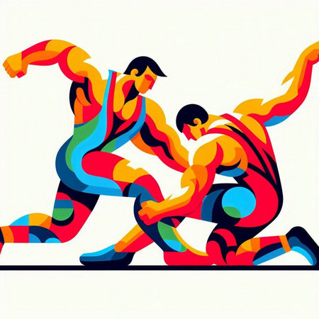 Illustration of two sportsmen running in the colors of the rainbowのイラスト素材