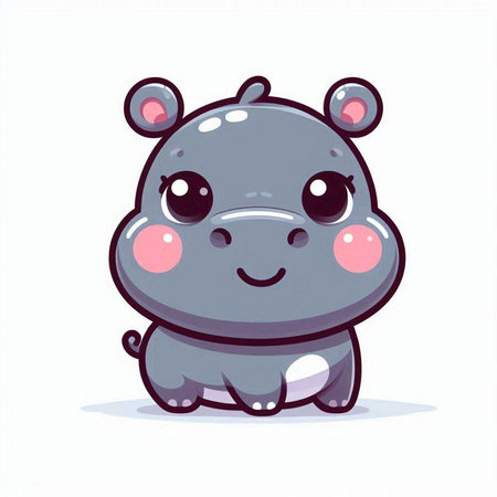 Cute cartoon hippo. Vector illustration isolated on white background.のイラスト素材