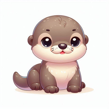 Cute little otter sitting on the ground. Vector illustration.のイラスト素材