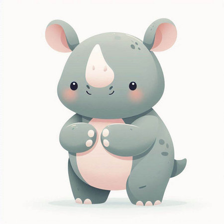 Cute baby rhinoceros isolated on white background. Vector illustration.のイラスト素材