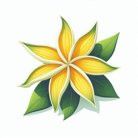 Illustration of green leaves and yellow flower on white background - vectorのイラスト素材