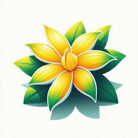 Vector illustration of a yellow flower with green leaves on a white backgroundのイラスト素材