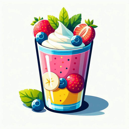 Fruit smoothie in a glass with berries. Vector illustration.のイラスト素材