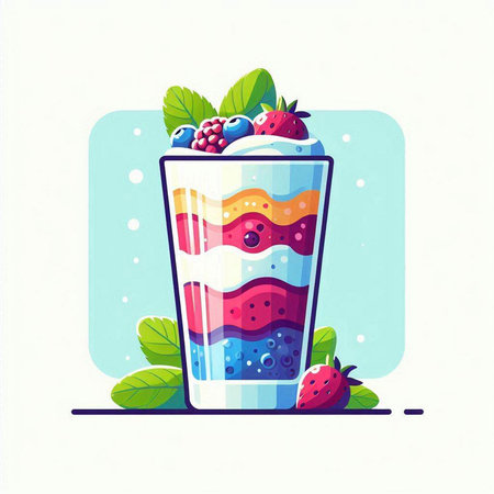 Strawberry and blueberry smoothies in a glass. Vector illustration.のイラスト素材