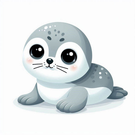 Cute baby seal on white background. Cartoon vector illustration for children.のイラスト素材