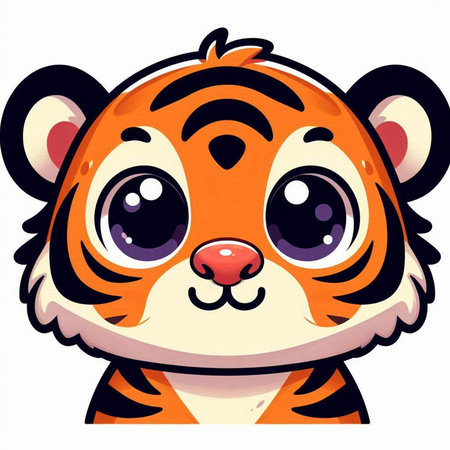 Cute cartoon tiger isolated on a white background. Vector illustration.のイラスト素材