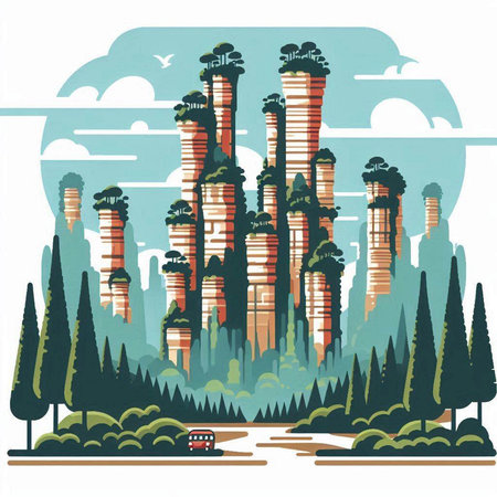 Cityscape with skyscrapers. Vector illustration in retro style.のイラスト素材