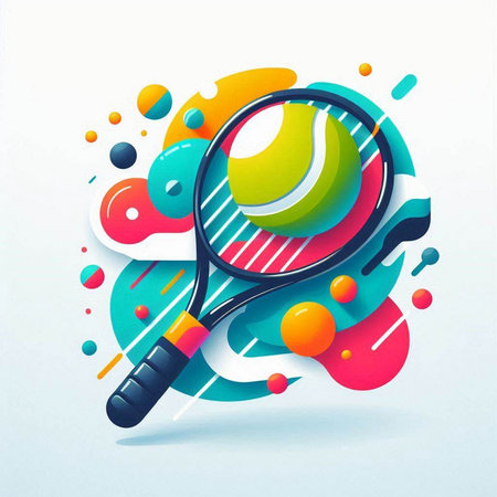 Tennis racket and ball on abstract colorful background. Vector illustration.のイラスト素材
