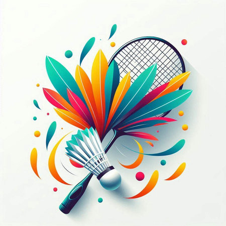 Badminton racket and shuttlecock on colorful background. Vector illustration.のイラスト素材