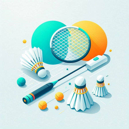 Badminton racket and ball. Vector illustration in isometric style.のイラスト素材