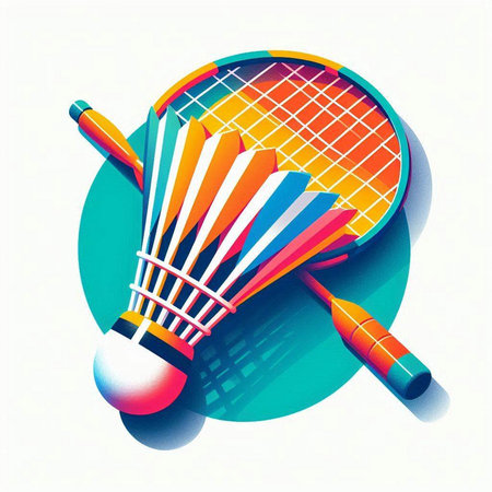illustration of badminton racket and shuttlecock on white backgroundのイラスト素材