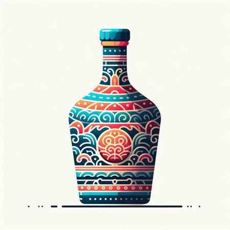 Vector illustration of a bottle of wine with a pattern on a white backgroundのイラスト素材