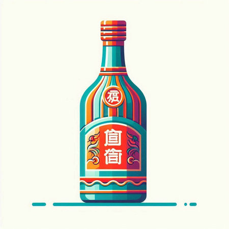 Chinese New Year red wine bottle. Vector illustration in flat style.のイラスト素材