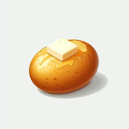 Illustration of a sweet bread with butter on a white background.のイラスト素材