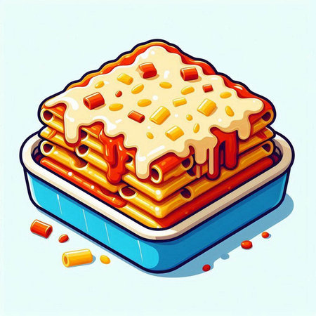 Illustration of a stack of lasagna in a blue container.のイラスト素材