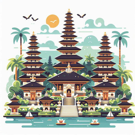 Hindu temple on the island of Sri Lanka. Vector illustration.のイラスト素材
