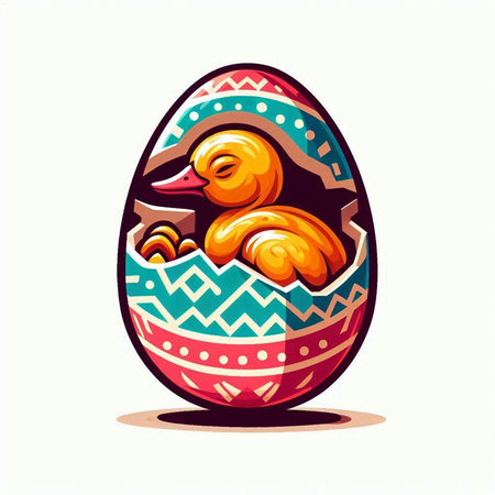 Easter egg with cute duck. Vector illustration in cartoon style.のイラスト素材