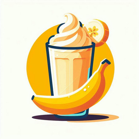Banana smoothie in a glass with whipped cream. Vector illustration.のイラスト素材