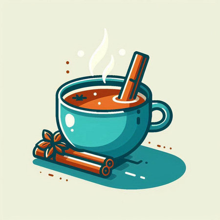 Cup of hot tea with cinnamon and star anise. Vector illustration.のイラスト素材