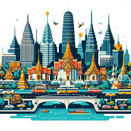 Bangkok cityscape, Bangkok, Thailand, Asia, vector illustrationのイラスト素材