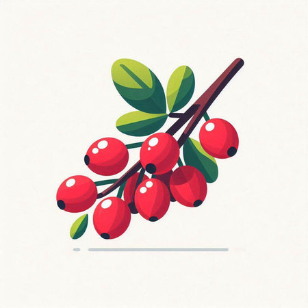 Ripe red berries on a branch. Vector illustration in flat style.のイラスト素材