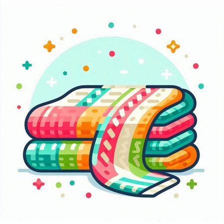 Colorful hand drawn vector illustration of a pair of knitted scarvesのイラスト素材