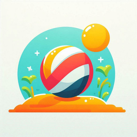Vector illustration of beach ball on the sand in flat style. Summer concept.のイラスト素材