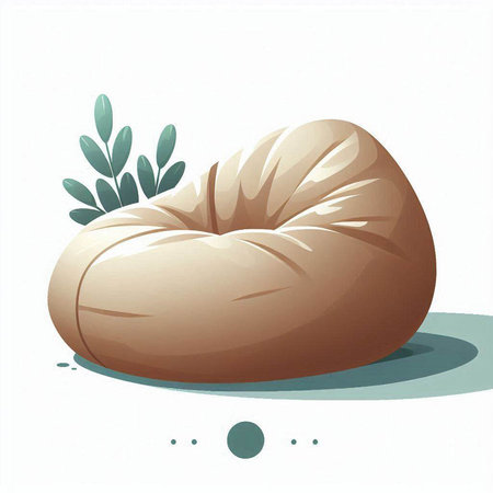 Illustration of a brown bean bag on a white background with leavesのイラスト素材
