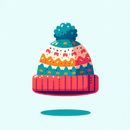 Winter hat with pompon. Vector illustration in flat style on blue background.のイラスト素材
