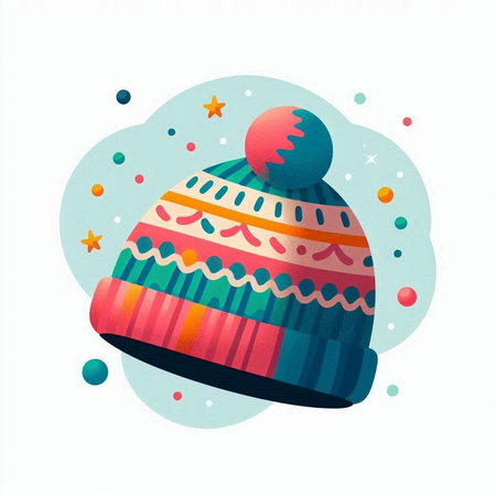 Vector illustration of knitted hat with pompon. Winter clothes.のイラスト素材