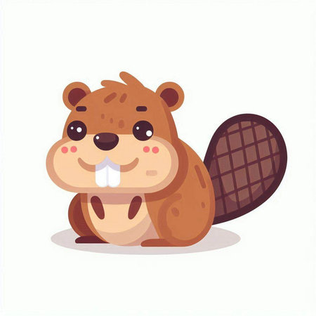 Cute cartoon beaver. Vector illustration isolated on white background.のイラスト素材