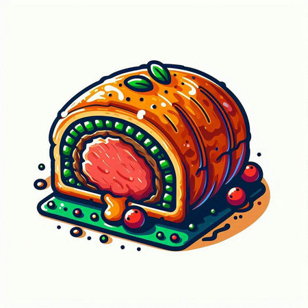 Vector illustration of a slice of smoked pork on a cutting board.のイラスト素材