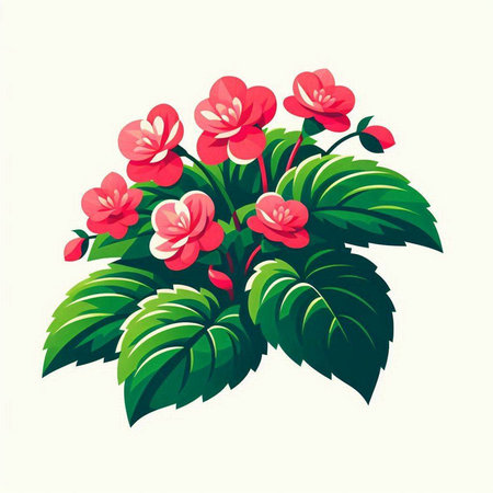 Beautiful red begonia flowers on white background. Vector illustration.のイラスト素材