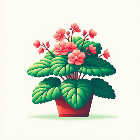 Illustration of a red geranium in a pot on a white backgroundのイラスト素材