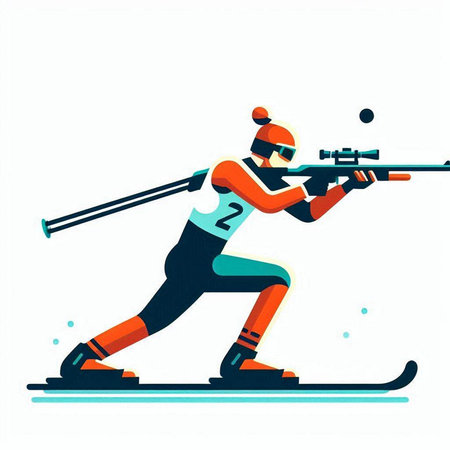 Winter sports. Athlete with a gun. Vector flat illustration.のイラスト素材