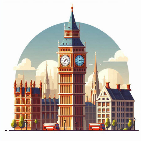 Big Ben and Houses of Parliament in London, United Kingdom. Vector illustrationのイラスト素材