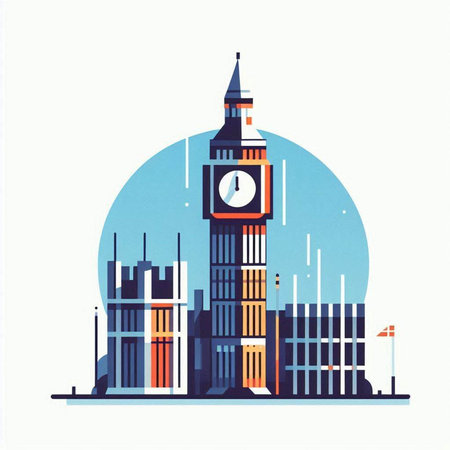 London, United Kingdom. Vector illustration of London Big Ben in flat style.のイラスト素材