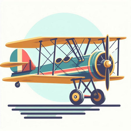 Retro airplane vector illustration in flat style. Isolated on white background.のイラスト素材